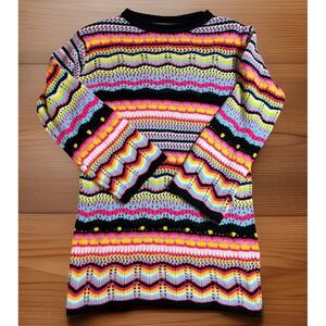 Crochet Rainbow Long Sleeve Knit Women's Sweater Dress Hippie Boho Small